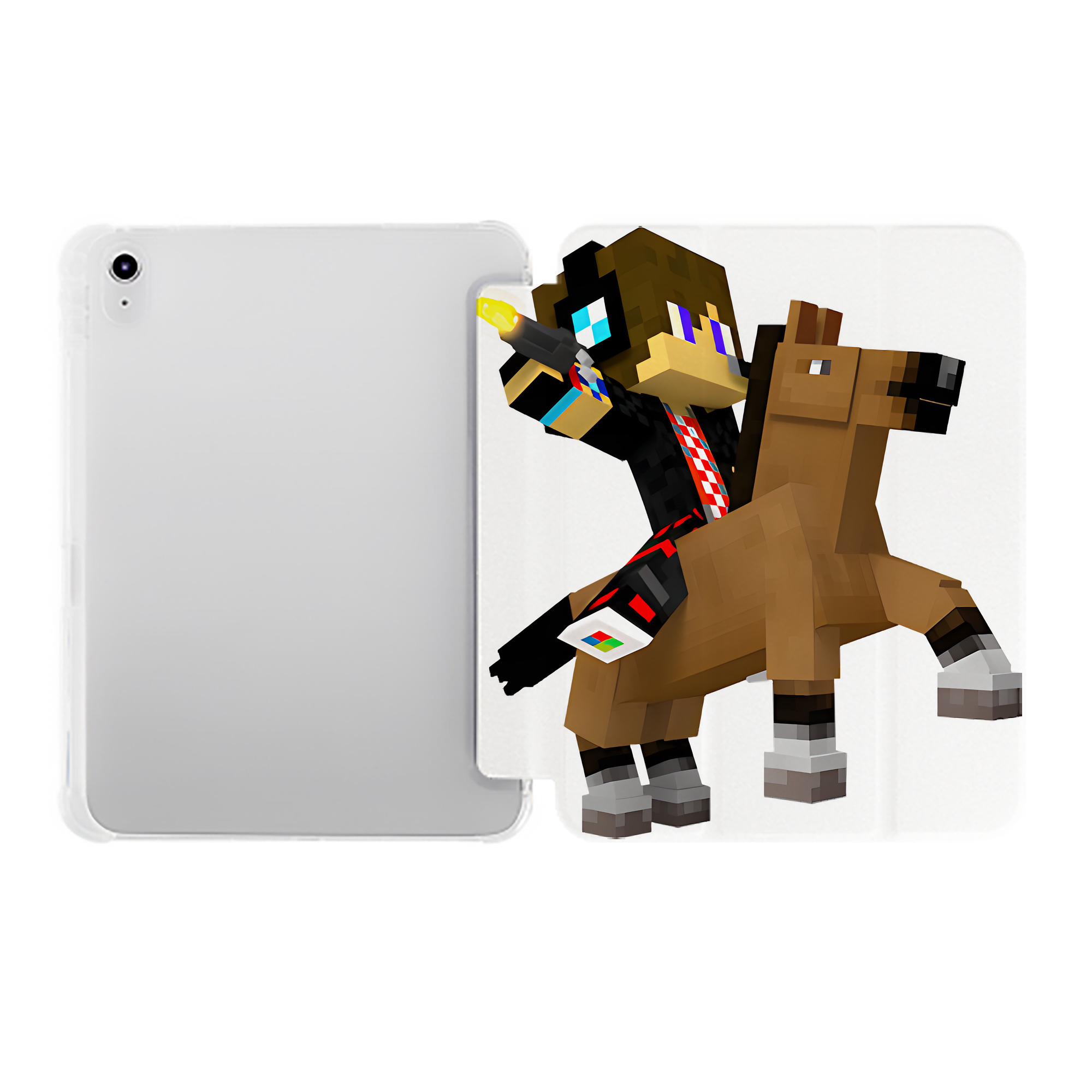 （画像用） マインクラフト ブロックの世界 Minecraft MC Block world IPad ケース ペン収納付き 三つ折りスタンド PUレザー×シリコン 対応機種9.5/10.5/10.9インチ